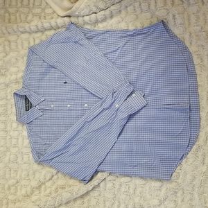 Men's Ralph Lauren Blake blue and white plaid long-sleeved dress shirt, size XL